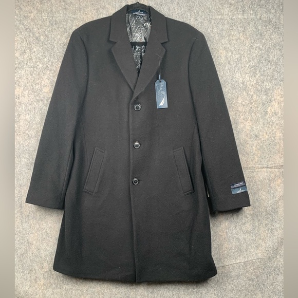 NAUTICA Men's Size 42R Barge Classic Fit Wool/ Cashmere Blend Solid Overcoat